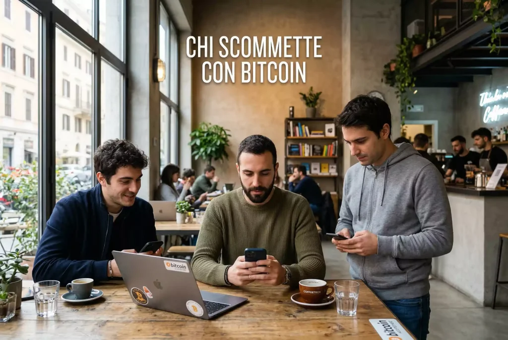 Gruppo diversificato di giovani adulti con smartphone, rappresentando i crypto scommettitori